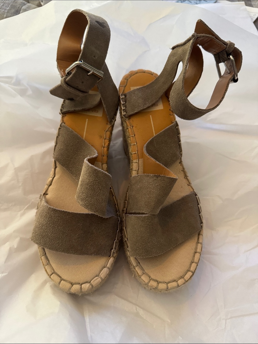 Dolce Vita Taupe Suede Ankle-Strap Espadrille Sandals